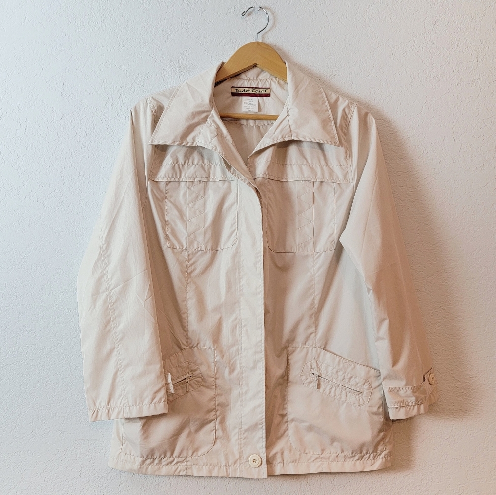Vintage Beige Cream 90s Y2K Hooded Winbreaker Jacket Detachable Hood Small